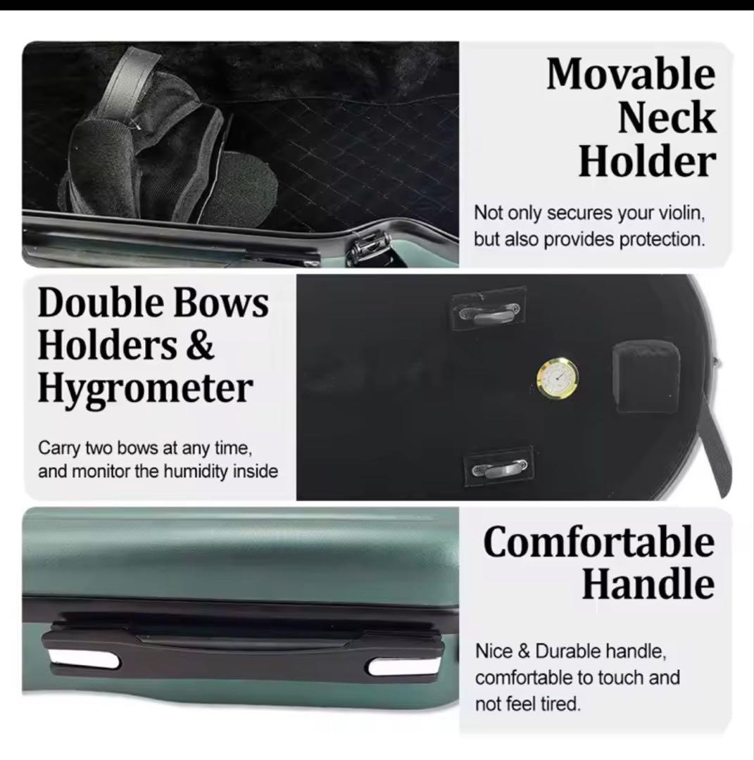 カーボンファイバービオラケース軽量、ダークグリーン、新品未使用、送料無料