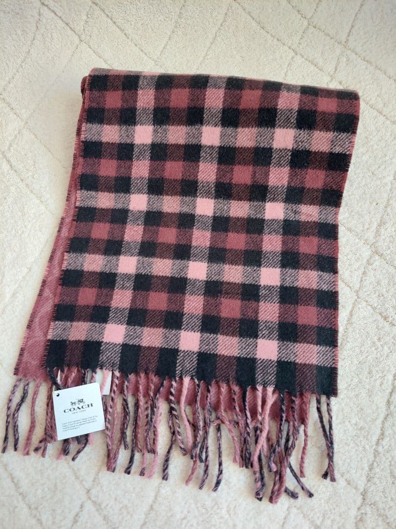 ✨未使用品✨コーチCOACHリバーシブルチェックマフラー　ピンク