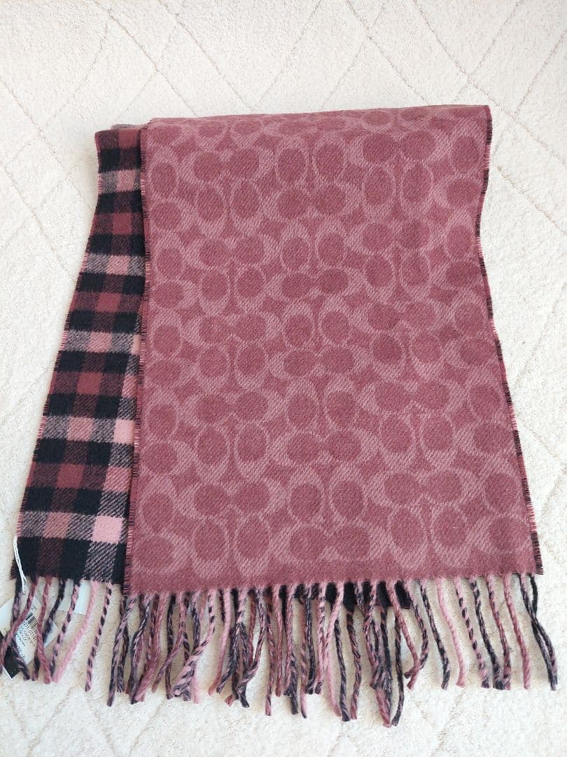 ✨未使用品✨コーチCOACHリバーシブルチェックマフラー　ピンク