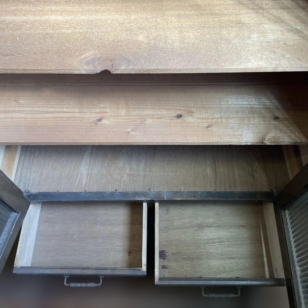 25日迄　ヴィンテージ　アンティーク　レトロ　木製モザイクガラス扉　キャビネット