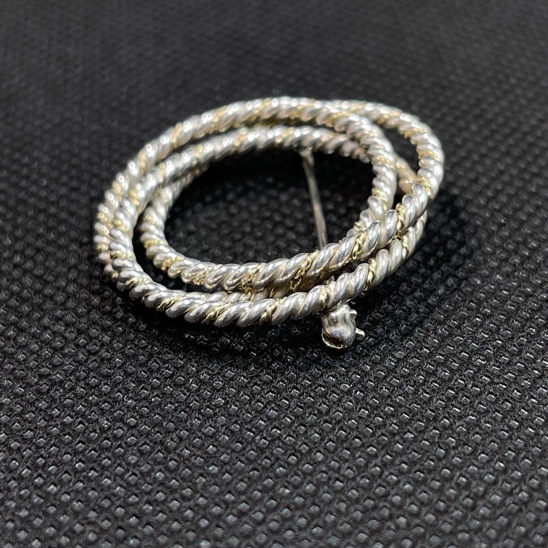 ティファニー　ブローチ　ツイスト　サークル　３連　18金　コンビ　#A-105