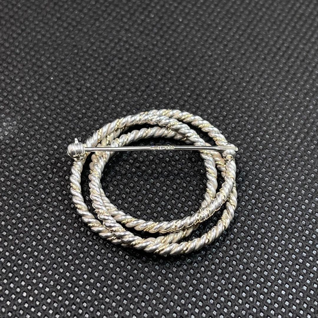 ティファニー　ブローチ　ツイスト　サークル　３連　18金　コンビ　#A-105