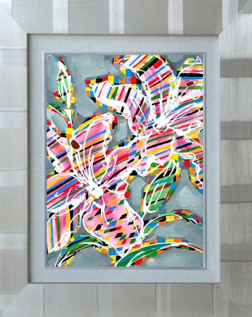 油絵 菅家令子 絵 絵画 インテリア 額付(黒) uF6-064204 花 ゆり