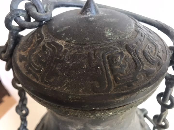 古董，藏友旧藏寄売，青銅製，「商獸面紋提梁器」祭祀品，附葬品，文房置物，賞物。