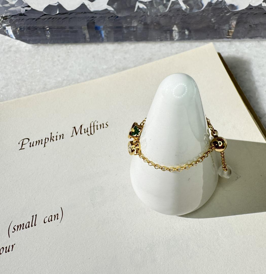 天然トルマリン粉末混 人工パライバ × モアサナイト チェーンリング14KGF