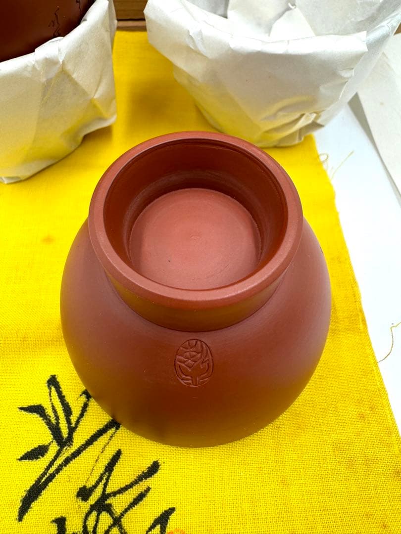 051常滑焼　清水源二　北條　朱泥茶器7点セット　新品未使用品　木箱　共布