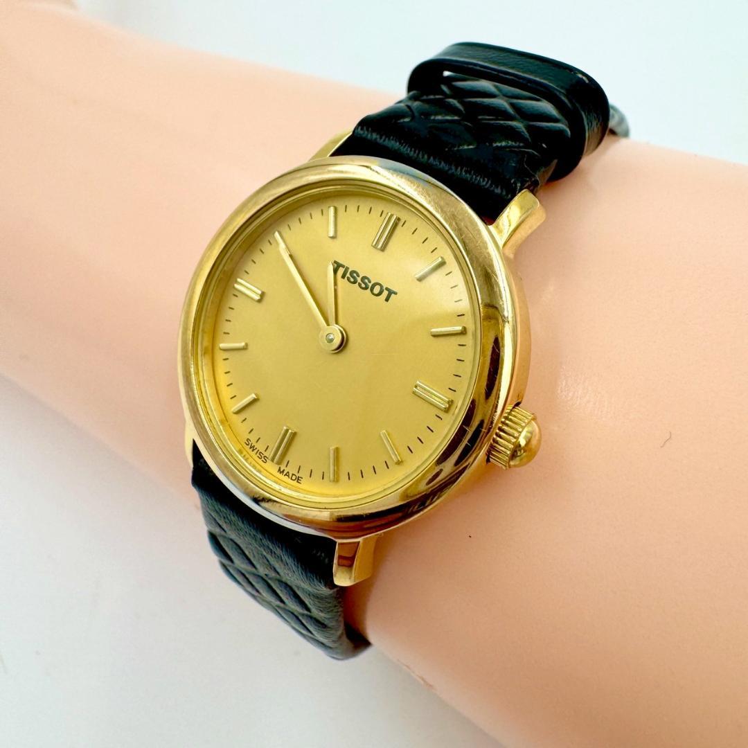 【新品電池】TISSOT ラウンド ゴールド文字盤 レザー クォーツ