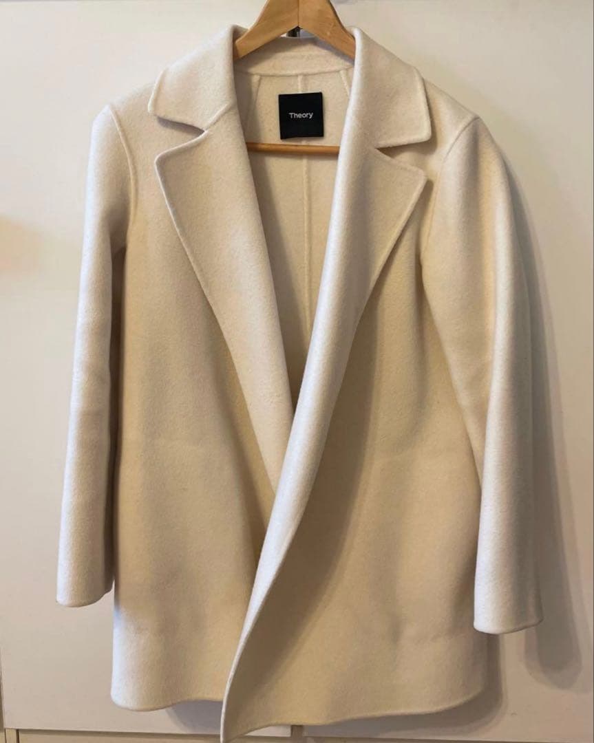セオリー ダブルフェイス ミドル丈コート カシミヤ混 白　2022