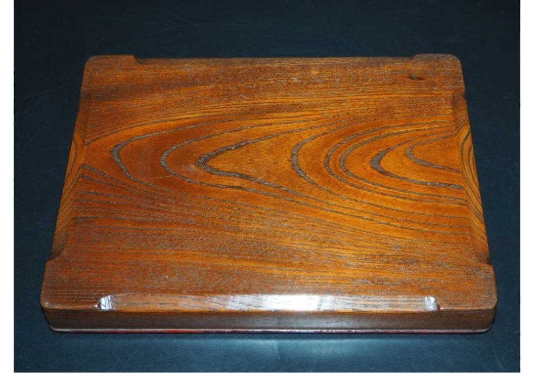 送料無料　時代物　菖園刀　漢詩椿彫 トチノキ硯箱　銘木　書道具