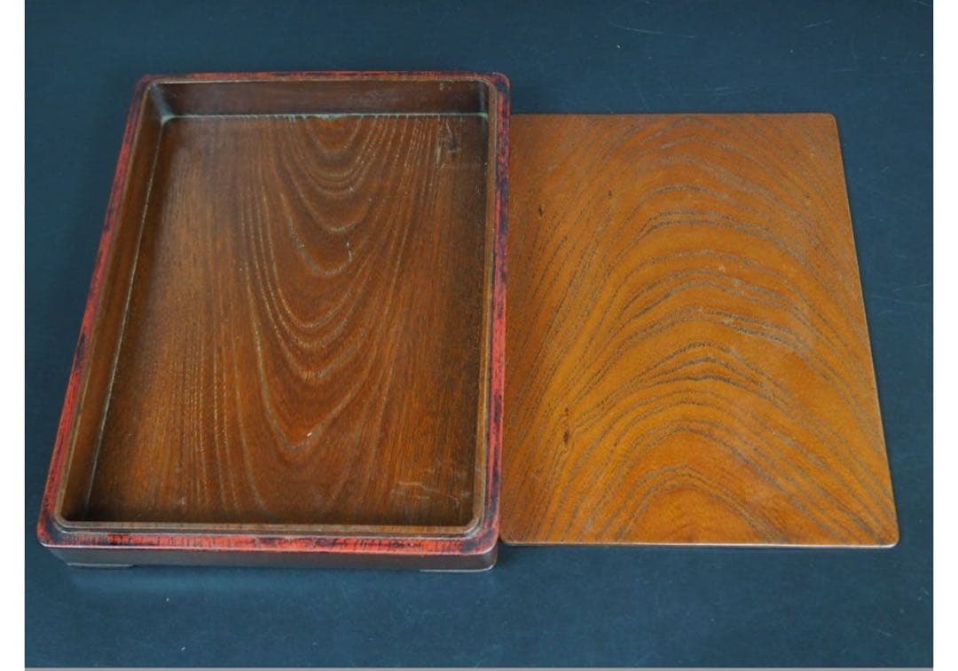 送料無料　時代物　菖園刀　漢詩椿彫 トチノキ硯箱　銘木　書道具