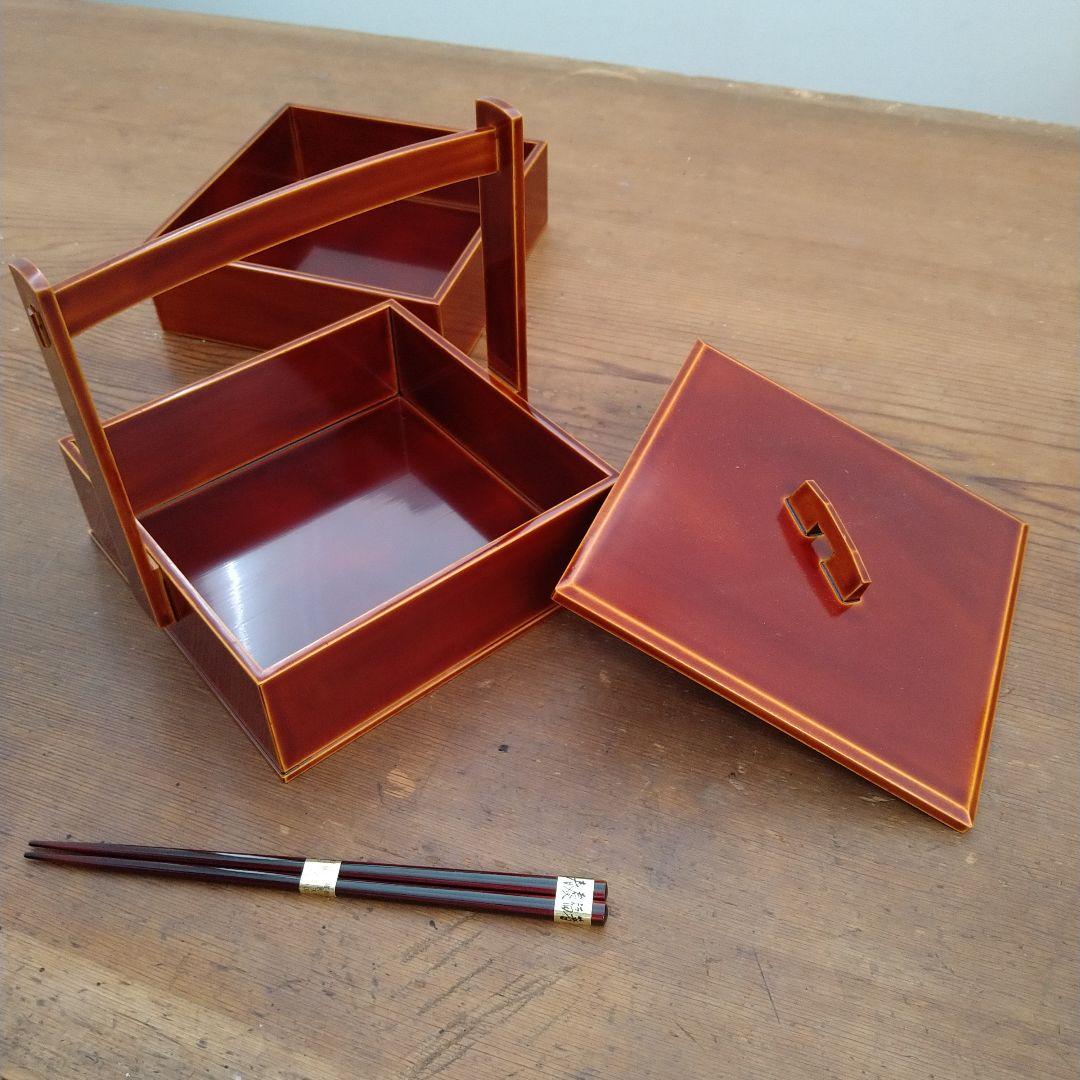 【値下げ！】【新品未使用】★美しい工芸品★【飛騨春慶塗】手提 箸付二段重