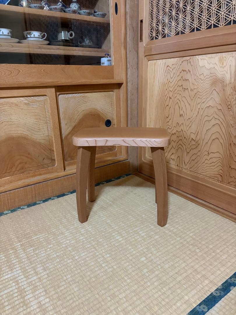 1331建具屋58年のおじいさんの手作り木製サイドテーブル、イス、スツール