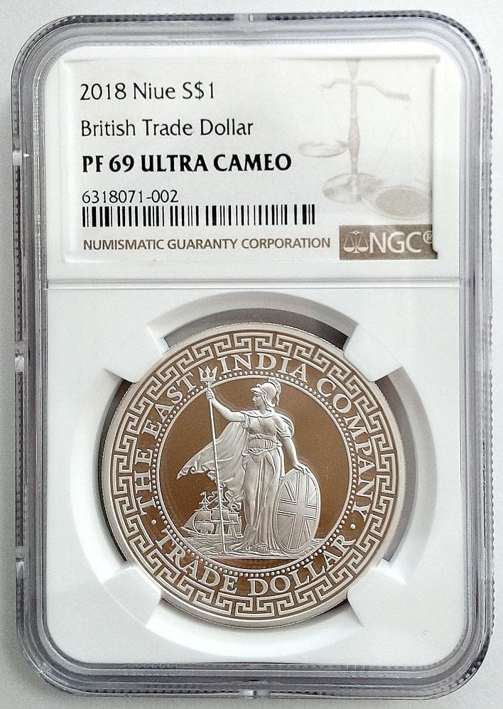 2018 イギリス トレードダラー 英国貿易ドル 1オンス銀貨 PF69UC