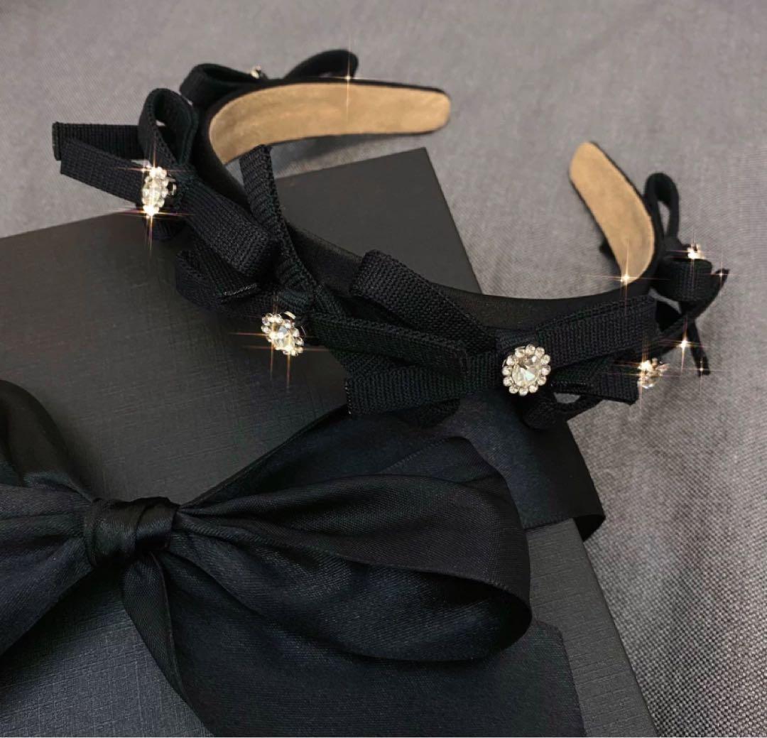 shushutong リボン　カチューシャ　ヘアバンド　ブラック