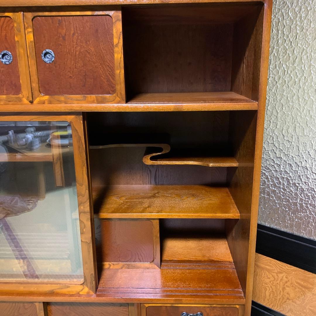 茶箪笥　和風収納棚 ガラス扉付き　アンティーク風　高さ約120㎝