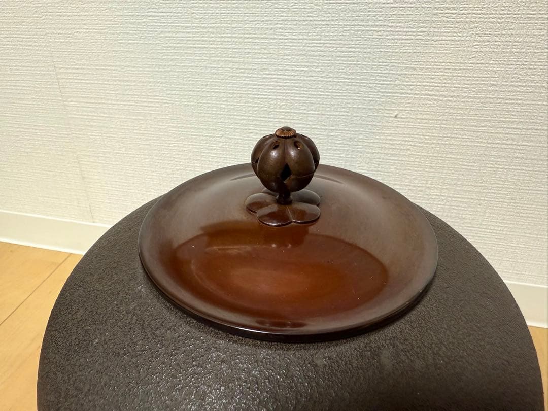 【茶道具】金森紹栄 唐銅鬼面風炉添丸釜 共箱・野々田式電熱器付 美品