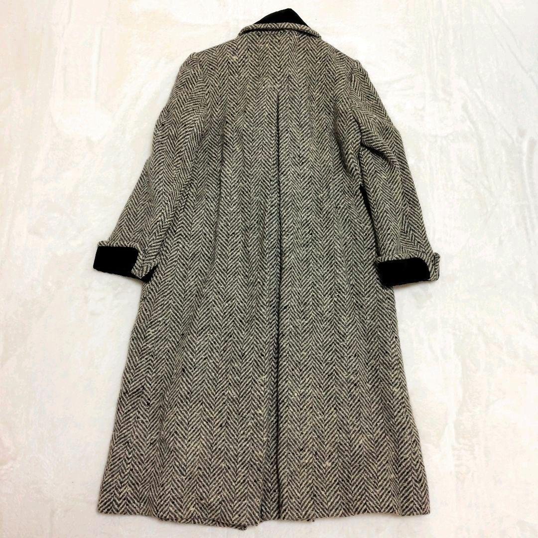イヴサンローラン ダブルブレストコート ヘリンボーン ツイード ベロア切替