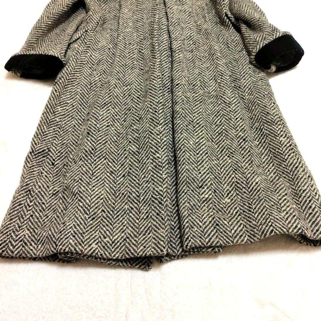 イヴサンローラン ダブルブレストコート ヘリンボーン ツイード ベロア切替