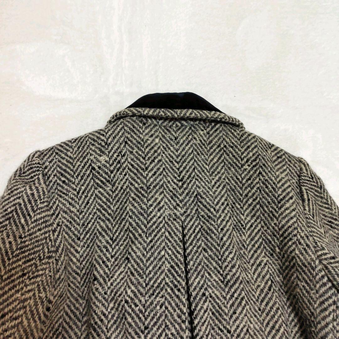 イヴサンローラン ダブルブレストコート ヘリンボーン ツイード ベロア切替