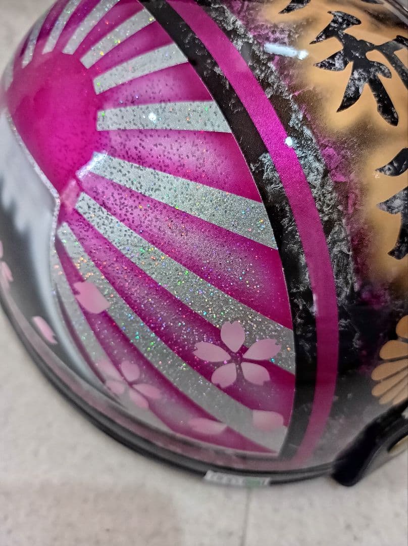 カスタムコルク半　黒ラップ✘Candyピンク富士日章　七色ラメ　文字変更無料