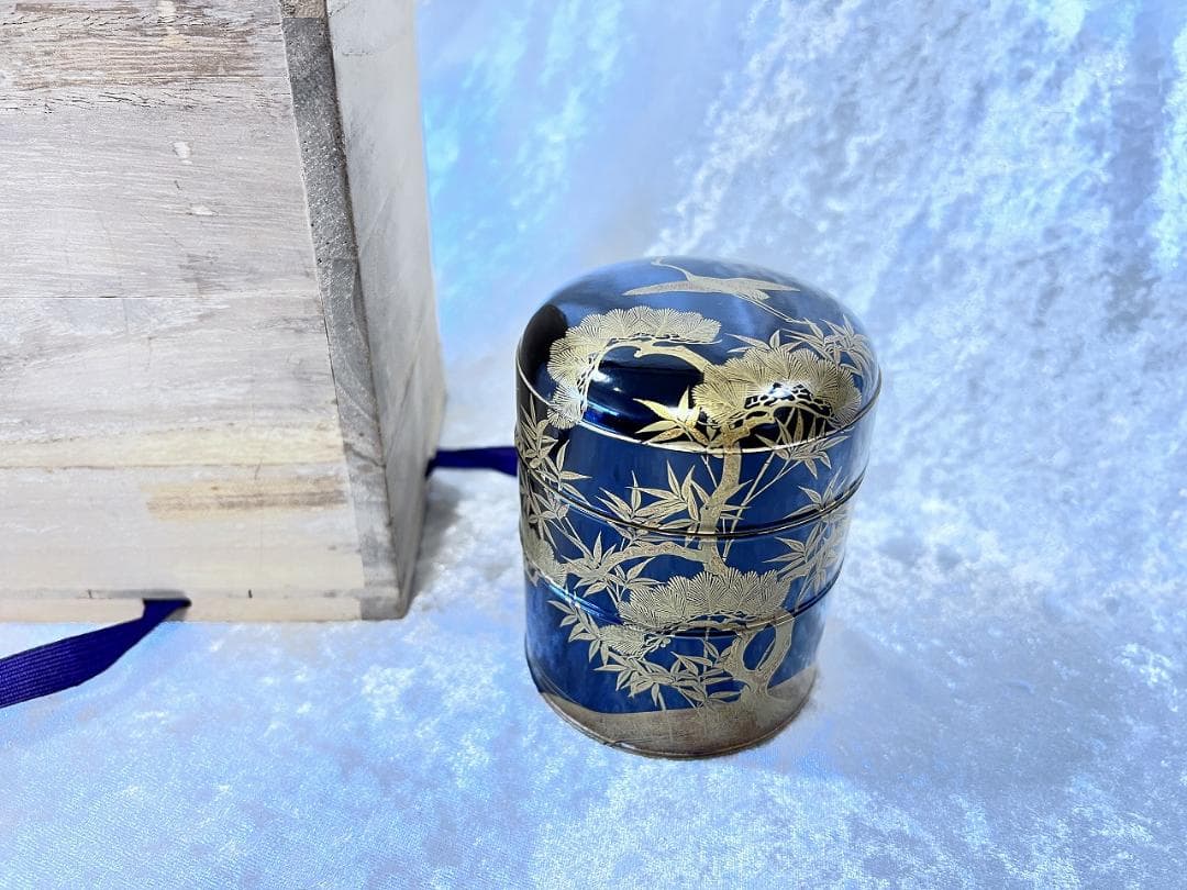 蒔絵丸住　合わせ箱　鶴亀と松