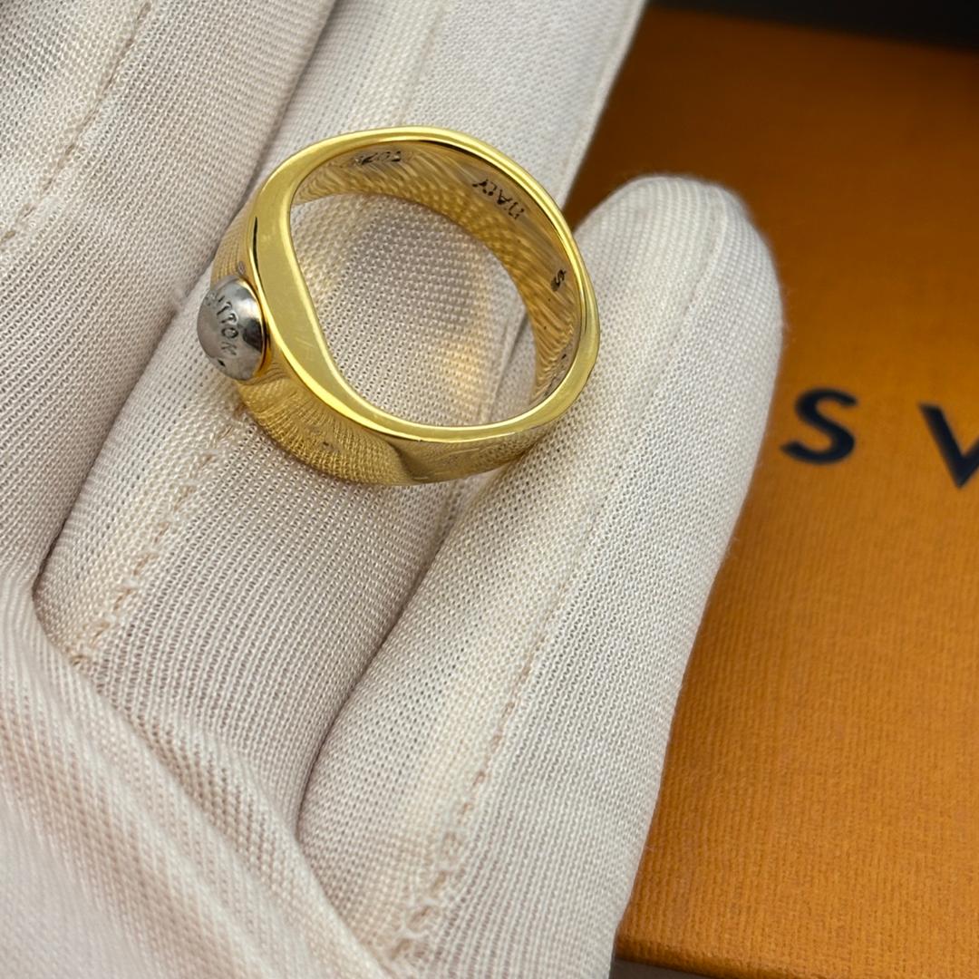 美品 ルイヴィトン ナノグラムバーグ リング ゴールド Sサイズ ロゴ