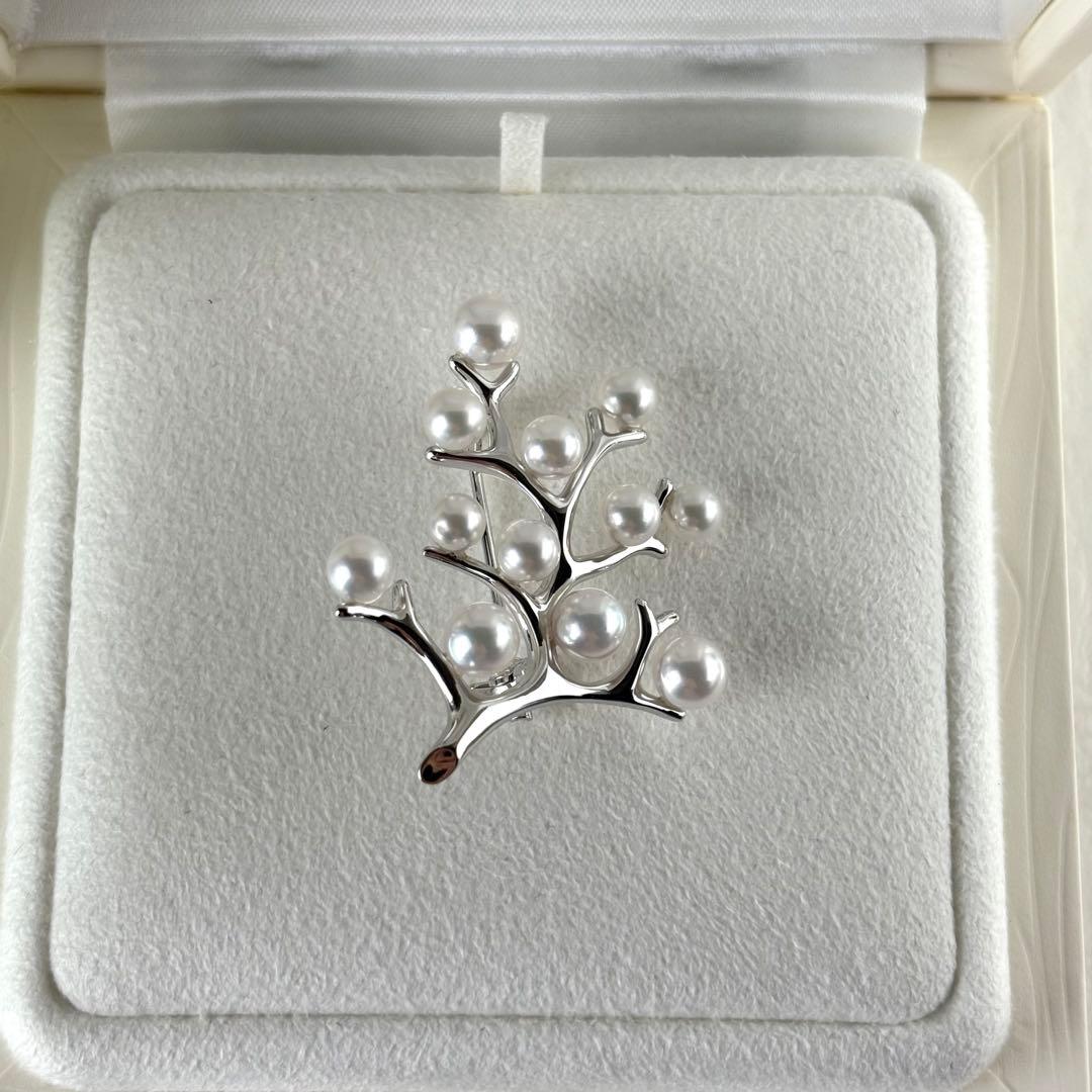 395【ミキモト】シルバー　パール　幸福の木　ブローチ　箱付き