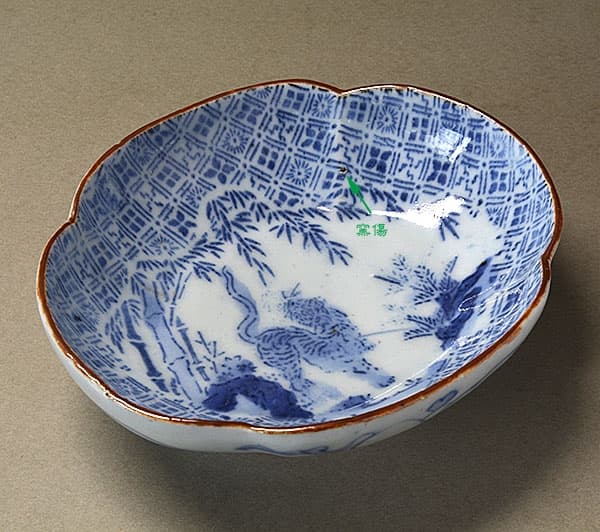 古印判型紙摺り 竹に虎図 木瓜形深皿