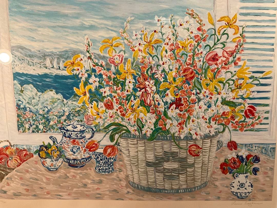 レスリー・セイヤー「バスケットオブリリーズ」　シルクスクリーン　直筆サイン有り