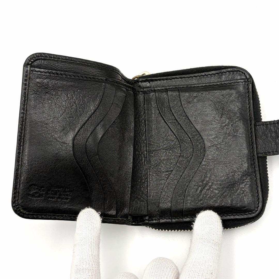 イルビゾンテ 二つ折り財布 ラウンドファスナー ブラック 金ボタン ロゴ型押し