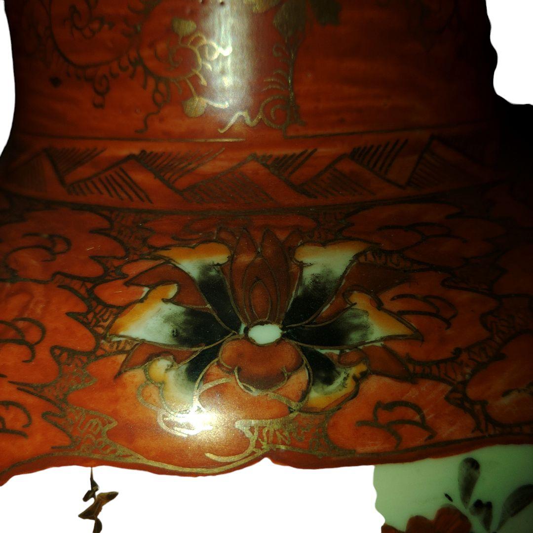 古九谷焼　赤絵人物草花文花瓶