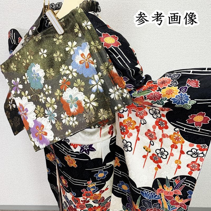 507z14☆紅型振袖 作家物 地紋 古典柄 ホワイト×黒☆美品 成人式 結婚式