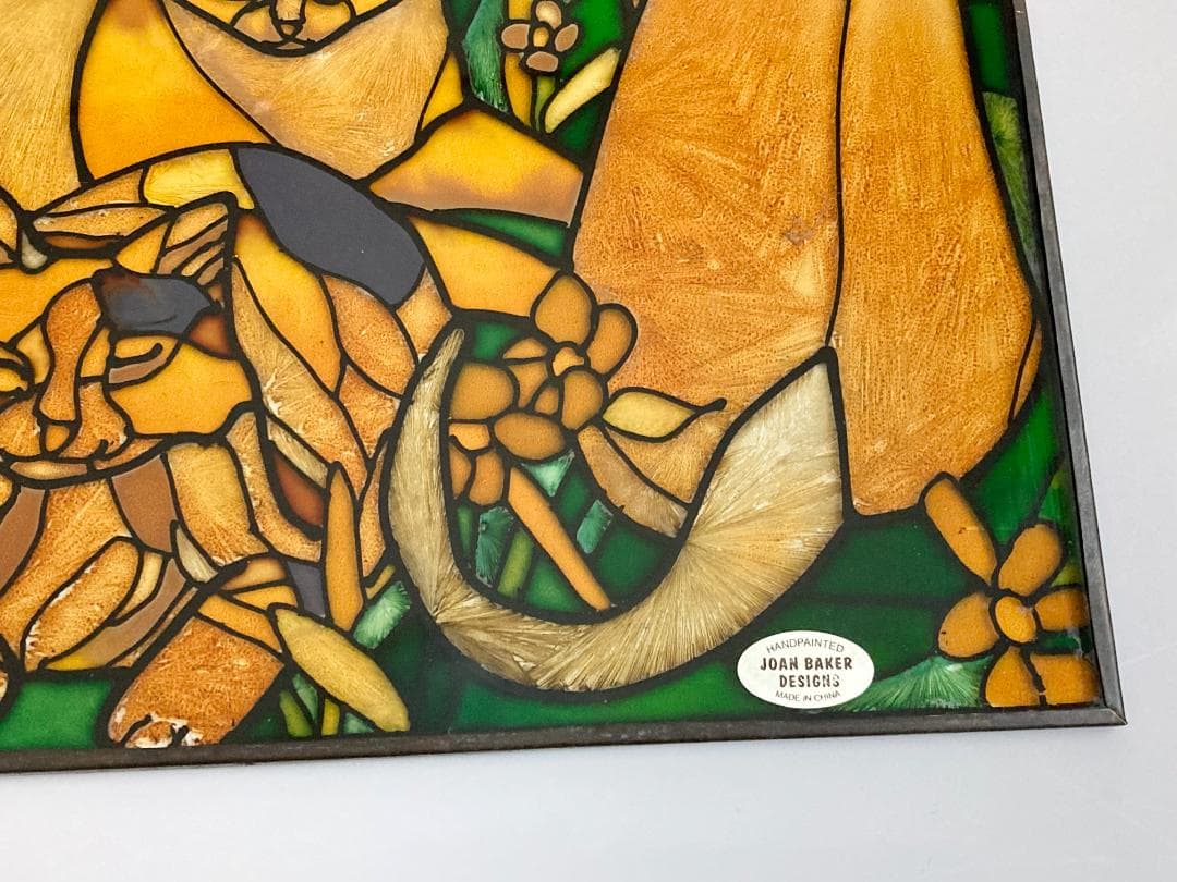 2001年 大判 ティファニー キャット ジョン・ベーカー ステンドグラス 猫