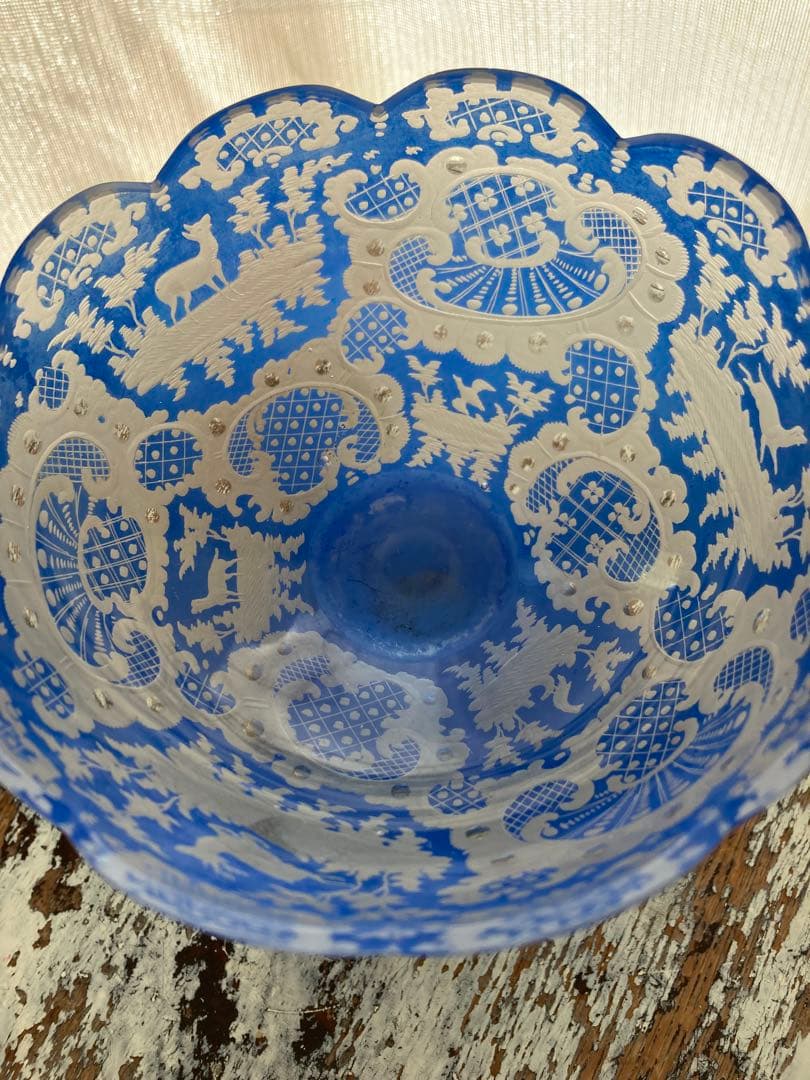 フランス　アンティーク　コンポート　グラビュール　ガラス