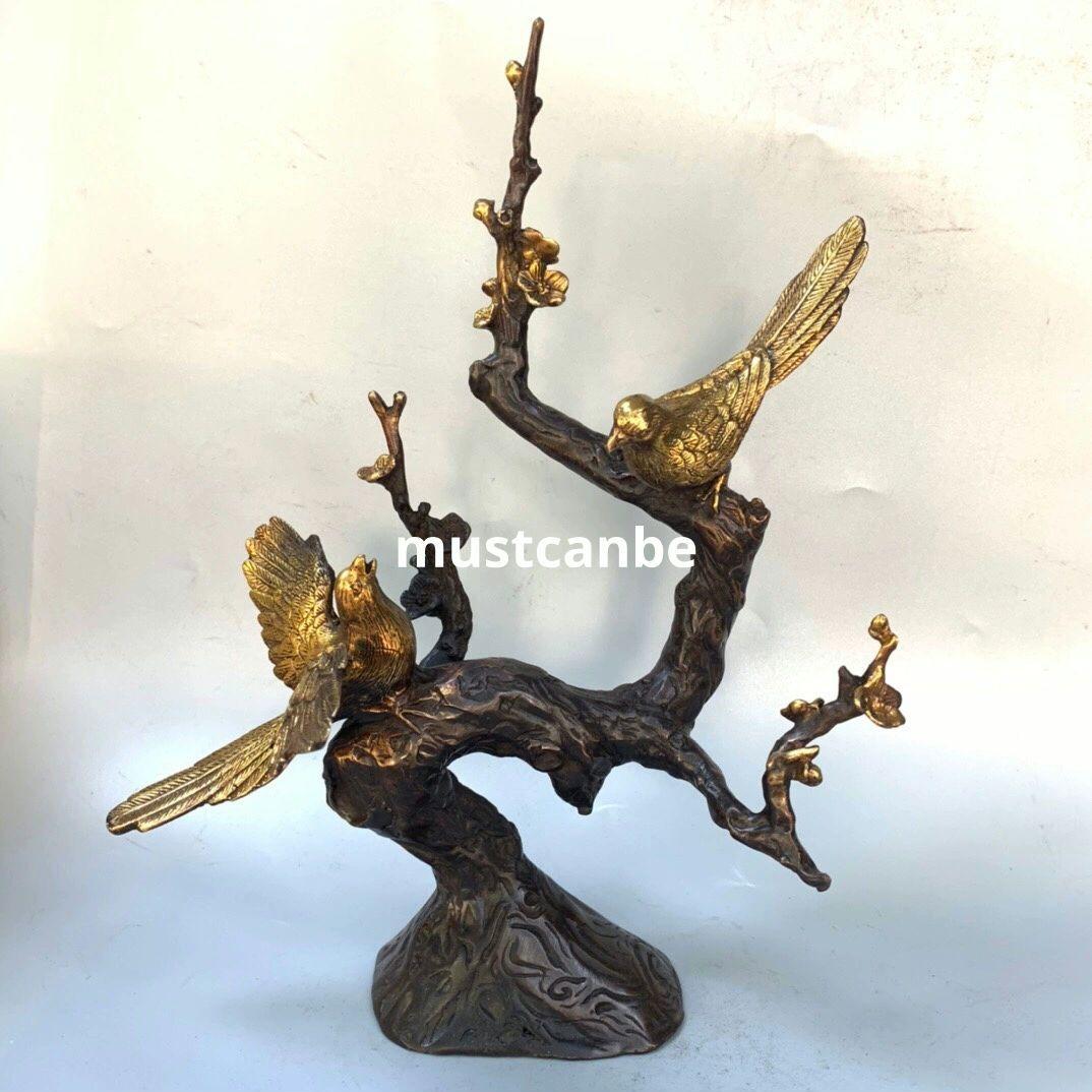 銅器 喜上眉梢 双喜臨門 かささぎ 茶室 文机 客間 玄関 装飾品 工芸品 置物