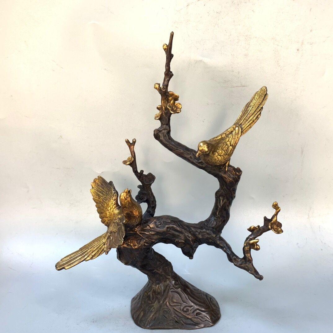 銅器 喜上眉梢 双喜臨門 かささぎ 茶室 文机 客間 玄関 装飾品 工芸品 置物