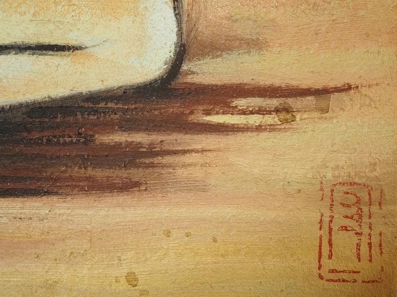 動物像・生物画　油絵　熊谷守一　ねこ　F4　額付き　手描き　肉筆