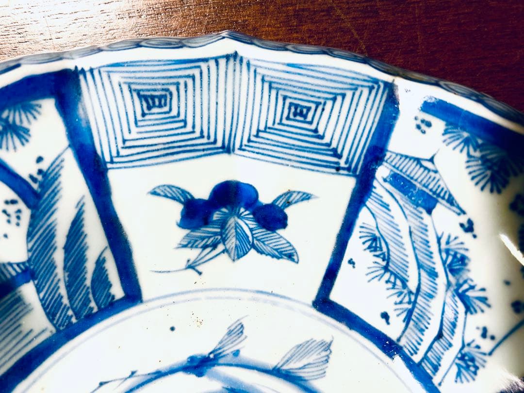 江戸期　古染付芙蓉手　間取山水　深鉢