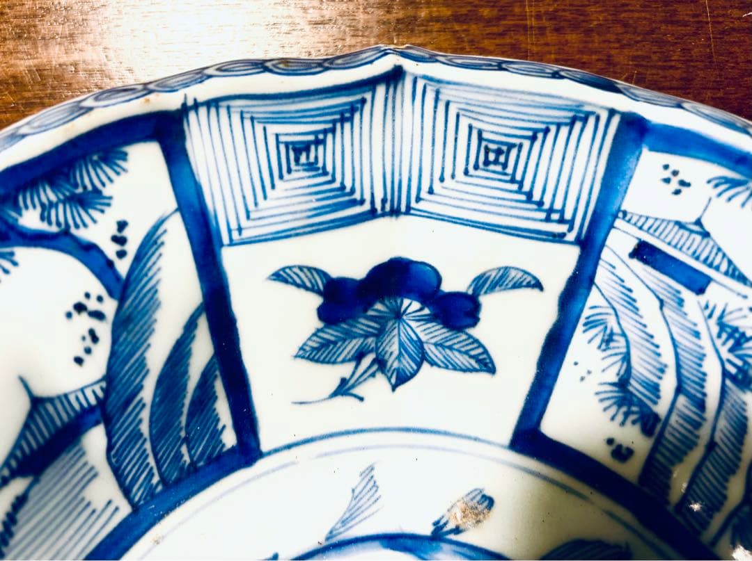 江戸期　古染付芙蓉手　間取山水　深鉢