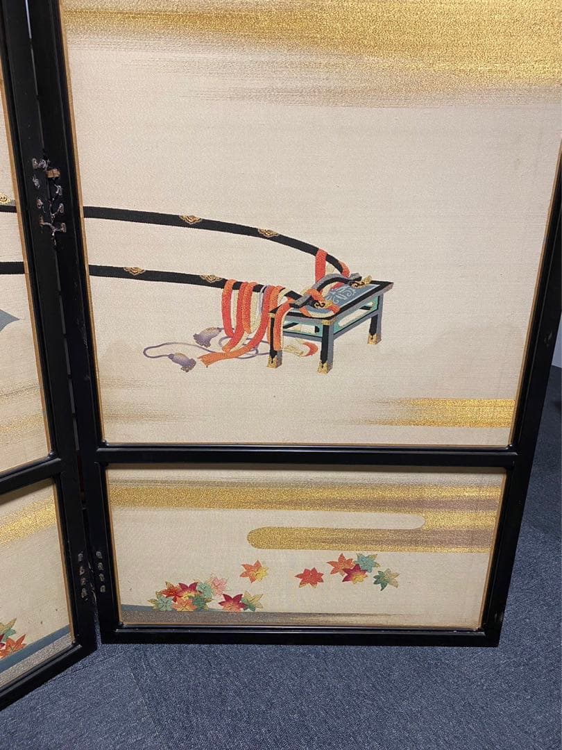 高級絹織屏風 特注 仕切 パーテーション 年代物 時代物 旧家引取品