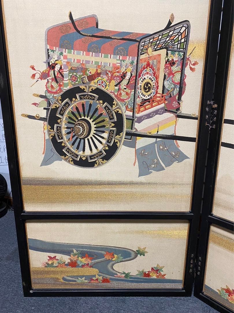 高級絹織屏風 特注 仕切 パーテーション 年代物 時代物 旧家引取品