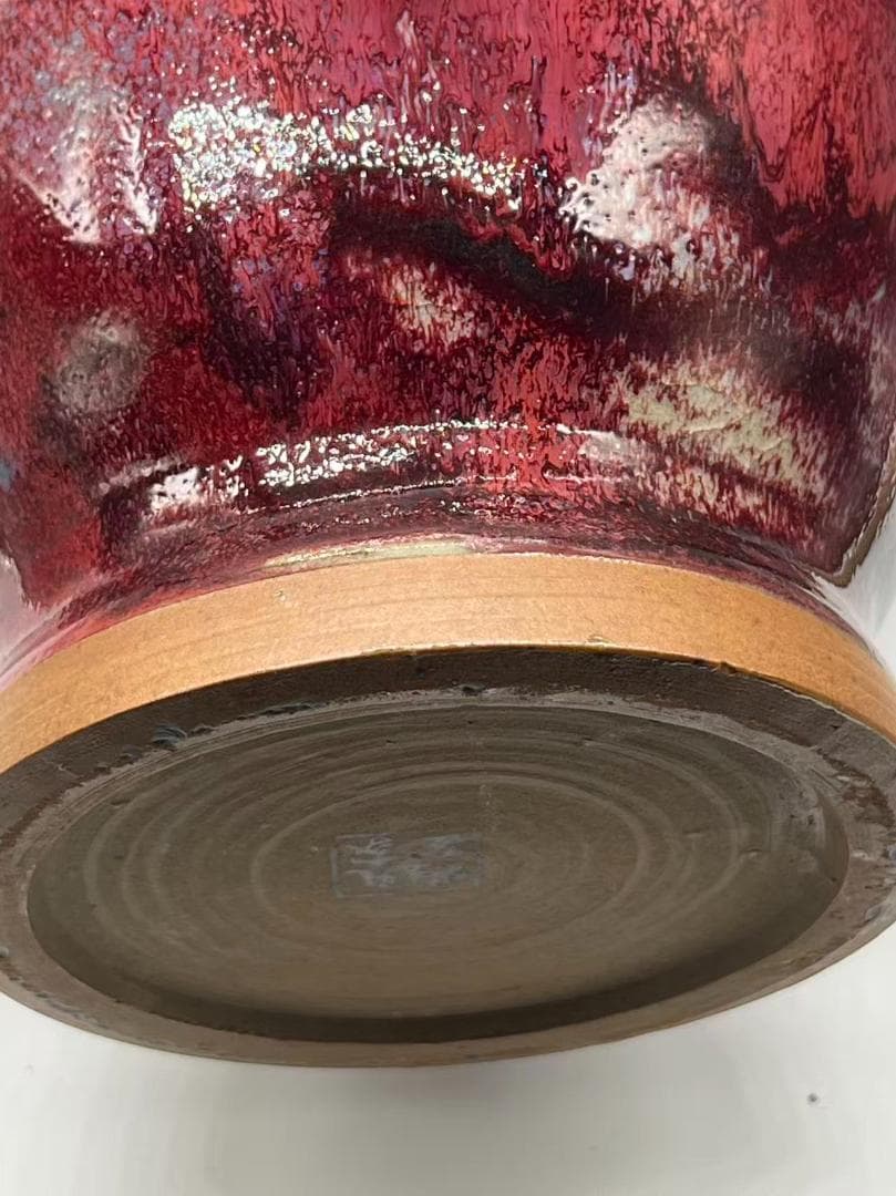 鈞窯　天青釉紫斑瓶　窯変釉　辰砂　花入　花瓶　茶道具 唐物(B-41)