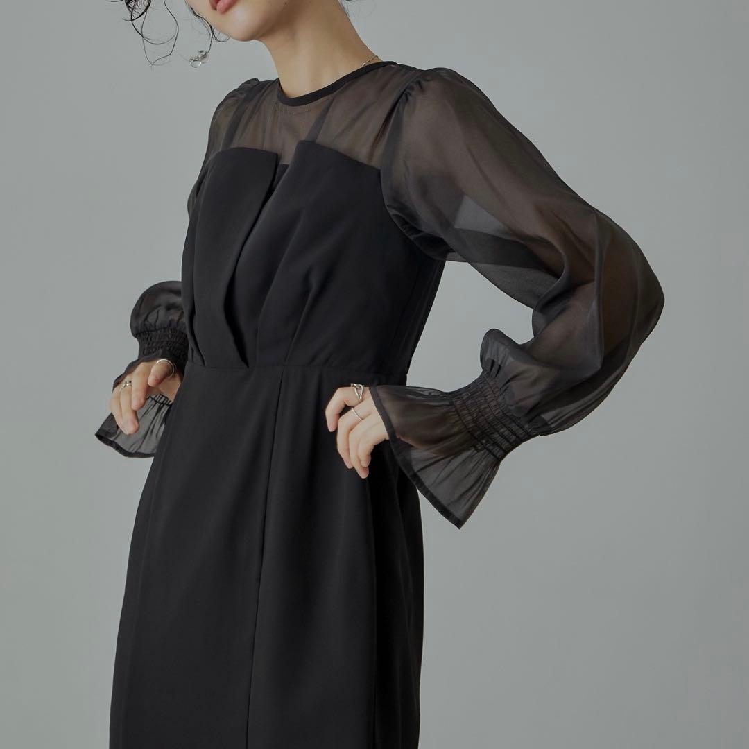 nianaビスチェ風　ボリュームスリーブシフォンドレス　結婚式　お呼ばれ　大きい