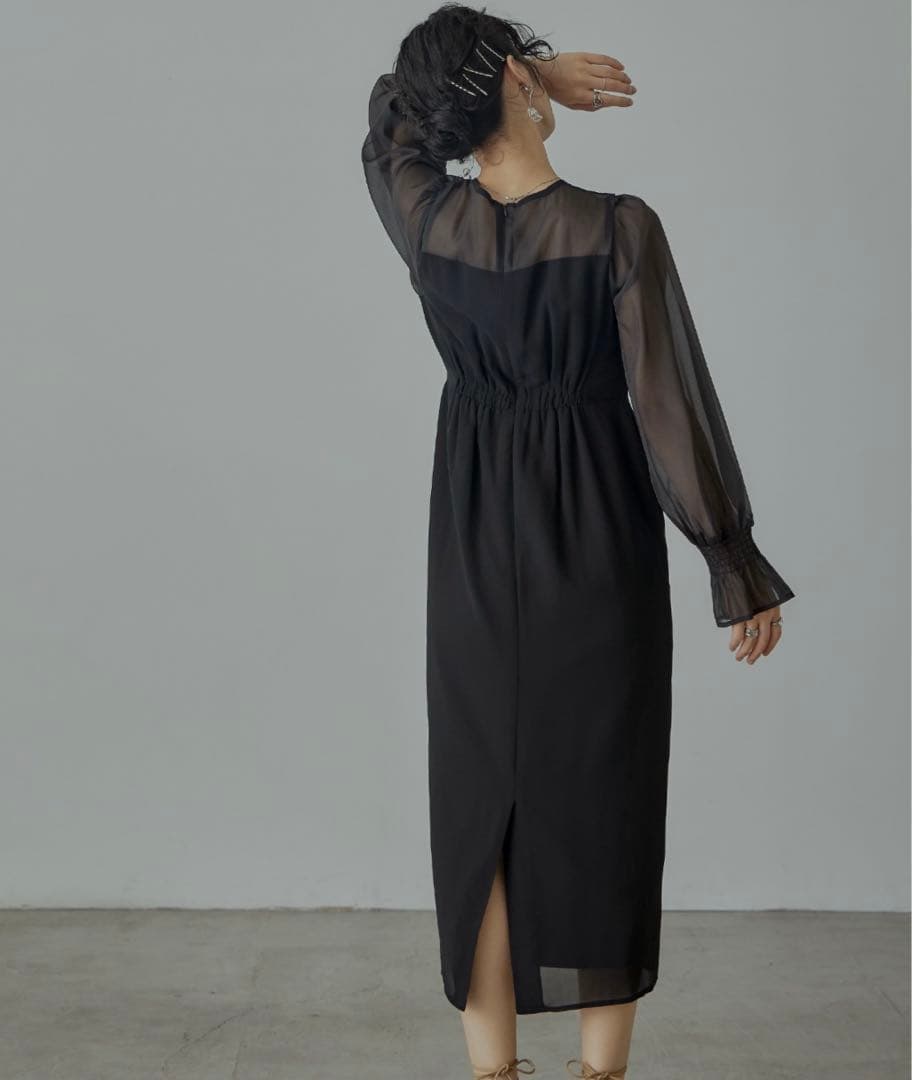 nianaビスチェ風　ボリュームスリーブシフォンドレス　結婚式　お呼ばれ　大きい