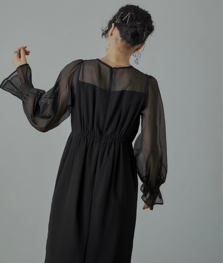 nianaビスチェ風　ボリュームスリーブシフォンドレス　結婚式　お呼ばれ　大きい