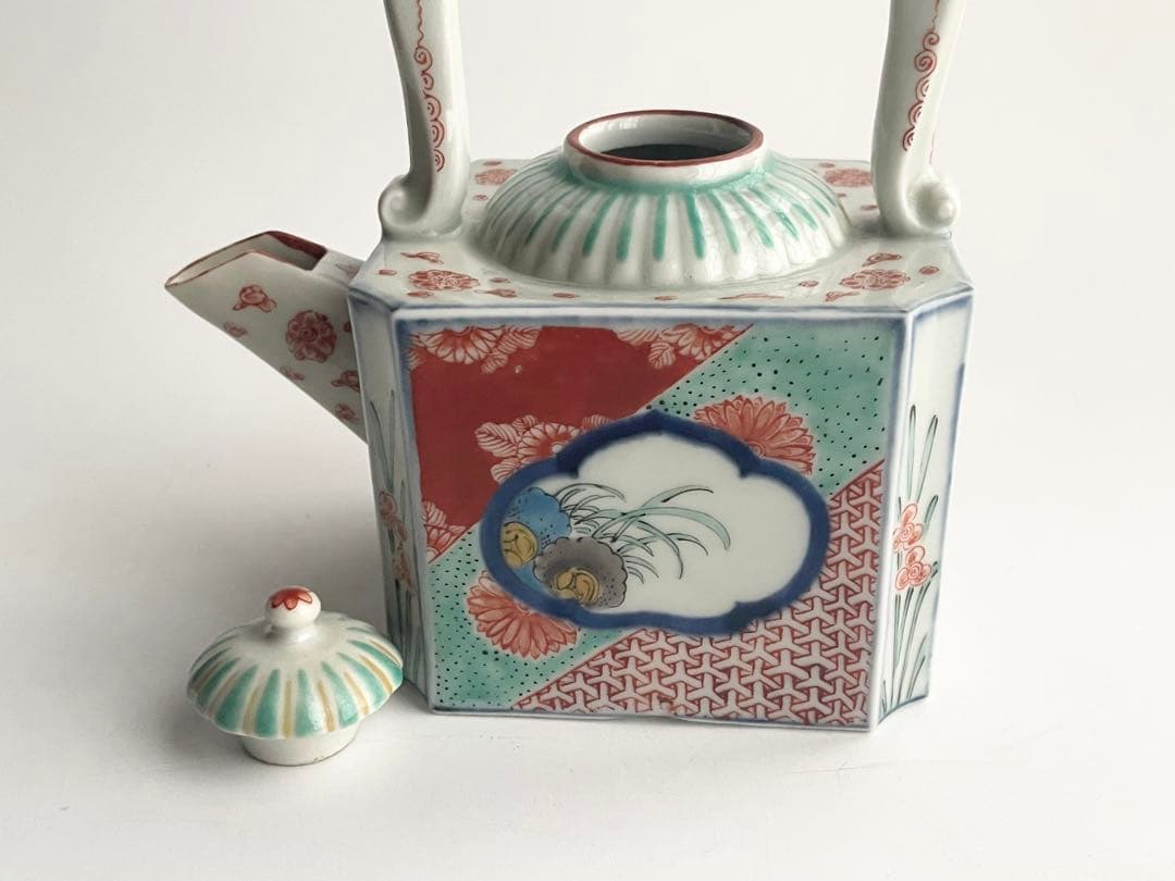 骨董　アンティーク　古伊万里　色絵　窓絵花散らし文様　汁次　すまし注　水注　銚子