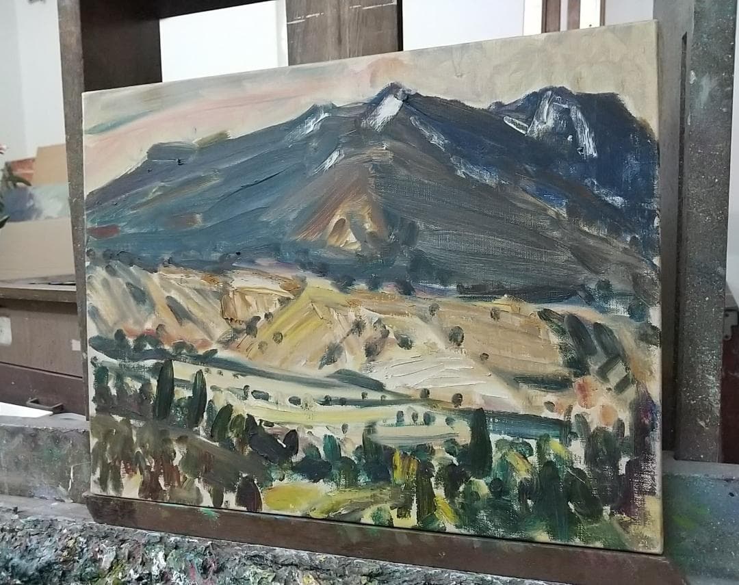 油絵「仙石原」'68 F6 油彩画 絵画 風景画 アート 箱根