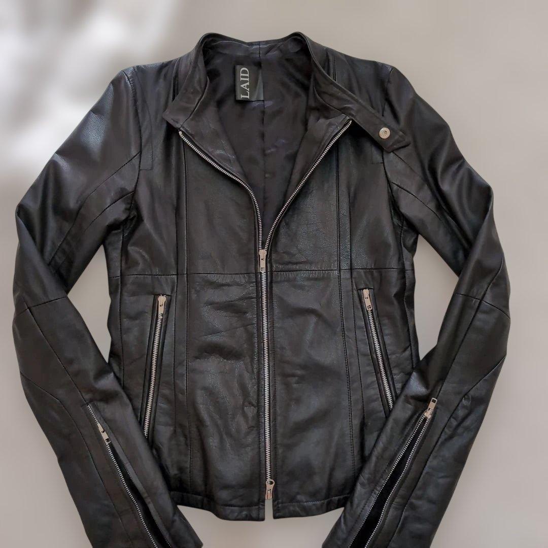 ✧美品【iDbyLAID】羊革シングルライダースL 黒　ラムレザー