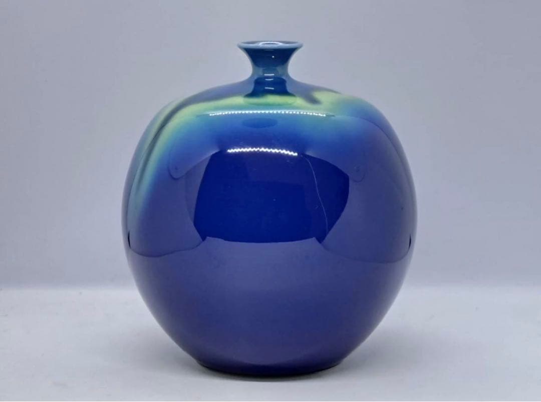 人間国宝 三代 徳田八十吉 金銘 本人作「耀彩 壷」共箱 花瓶 九谷焼 真作保証