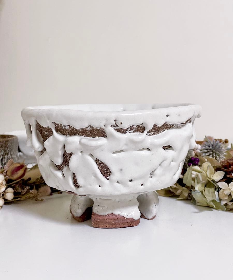 萩焼　山根清玩　鬼萩　割高台　新品　光彩庵　抹茶碗　陶器